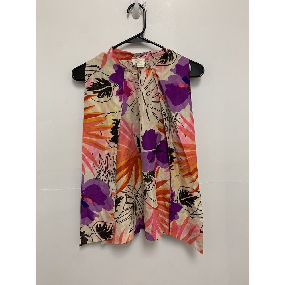 Kate Spade Floral Watercolor Silk Sleeveless Blouse Size 4